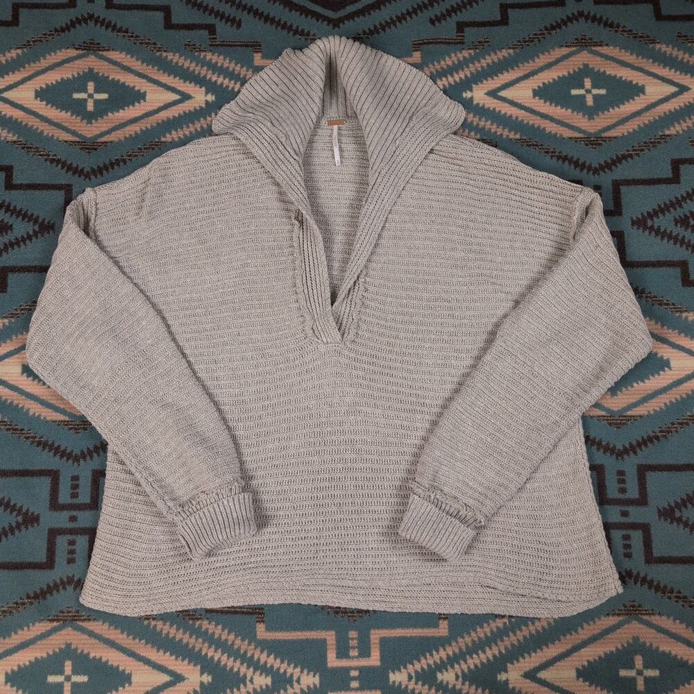Free People Sweater Marlie Oversized Pullover Rib Knit Beige Women's Medium